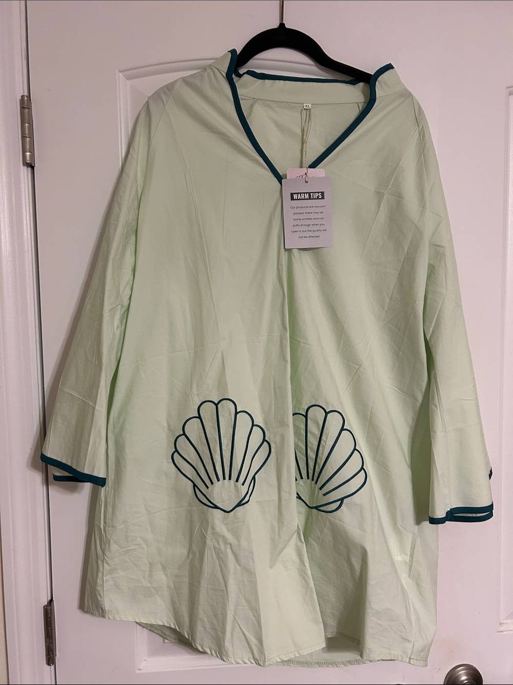 Amazon Light Mint Swim Coverup with Teal Shell Trim